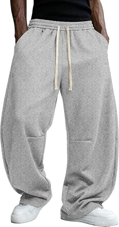 JEMLDL Men's Baggy Sweatpants Wide Leg Barrel Sweat Pants Drawstring Elastic Waist Loose Fit Slacks with Pockets M