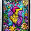 Metal Pill Organizer Box with Mirror  8 Compartment Chrome Pill Case, Pocket-Size Travel Pill Container for Vitamins, Seniors, Daily Use (Floral Anatomy of The Heart)