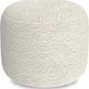 SIMPLIHOME Chantal Round Pouf - 18 inch Wide Upholstered Boucle Fabric Ottoman in White, Contemporary Footstool, Coffee Table or Extra Seating for Living Room or Bedroom, Assembled