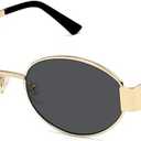 Retro Oval Sunglasses for Women Men Trendy Designer Sun Glasses Classic Metal Frame Shades 90s Gold Glasses