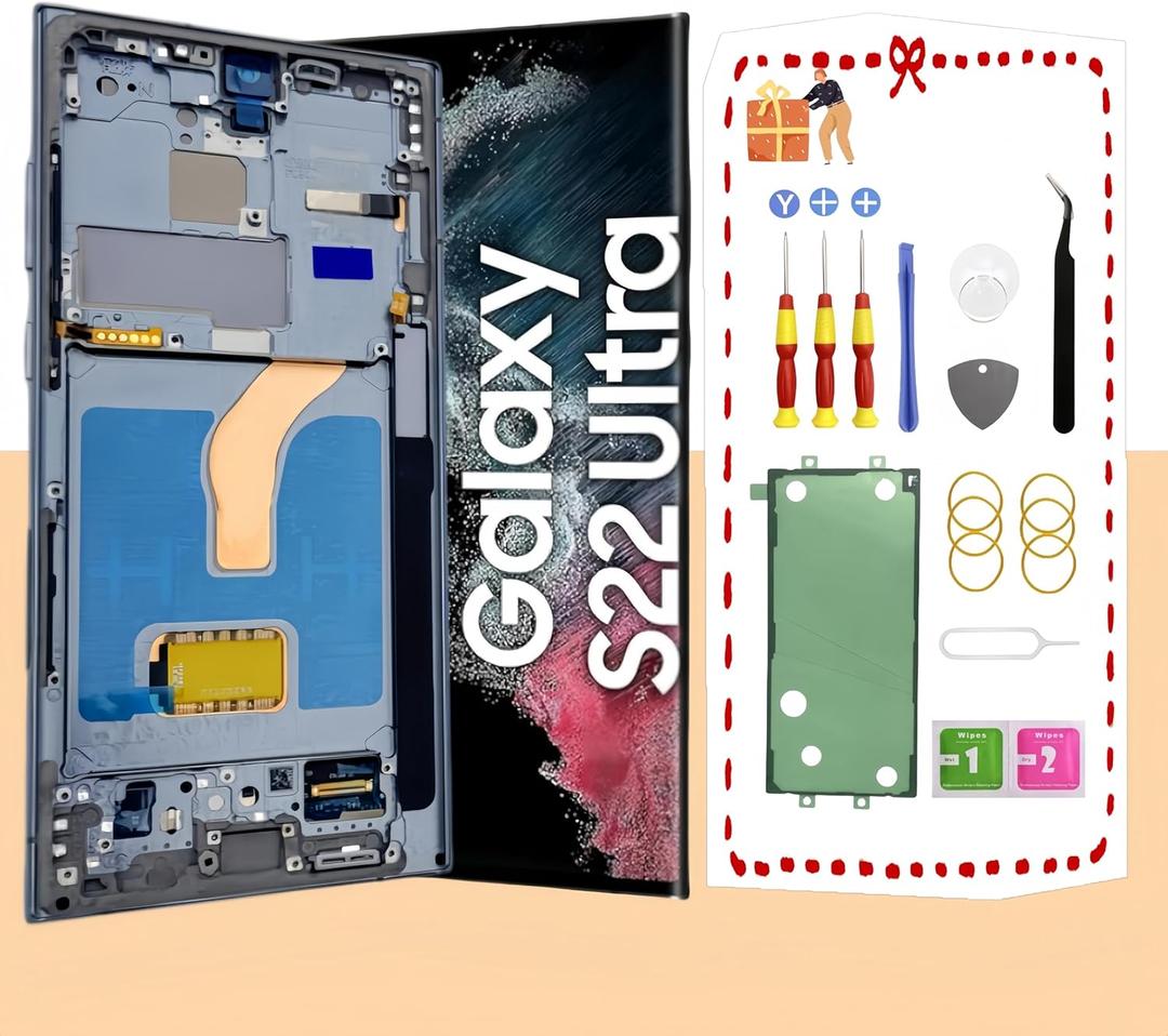 OLED for Samsung Galaxy S22 Ultra 5G LCD Display Screen Assembly Replacement for Samsung S22 Ultra Touch Digitizer Screen with Frame Toolkits S908U S908A US Version (Green)