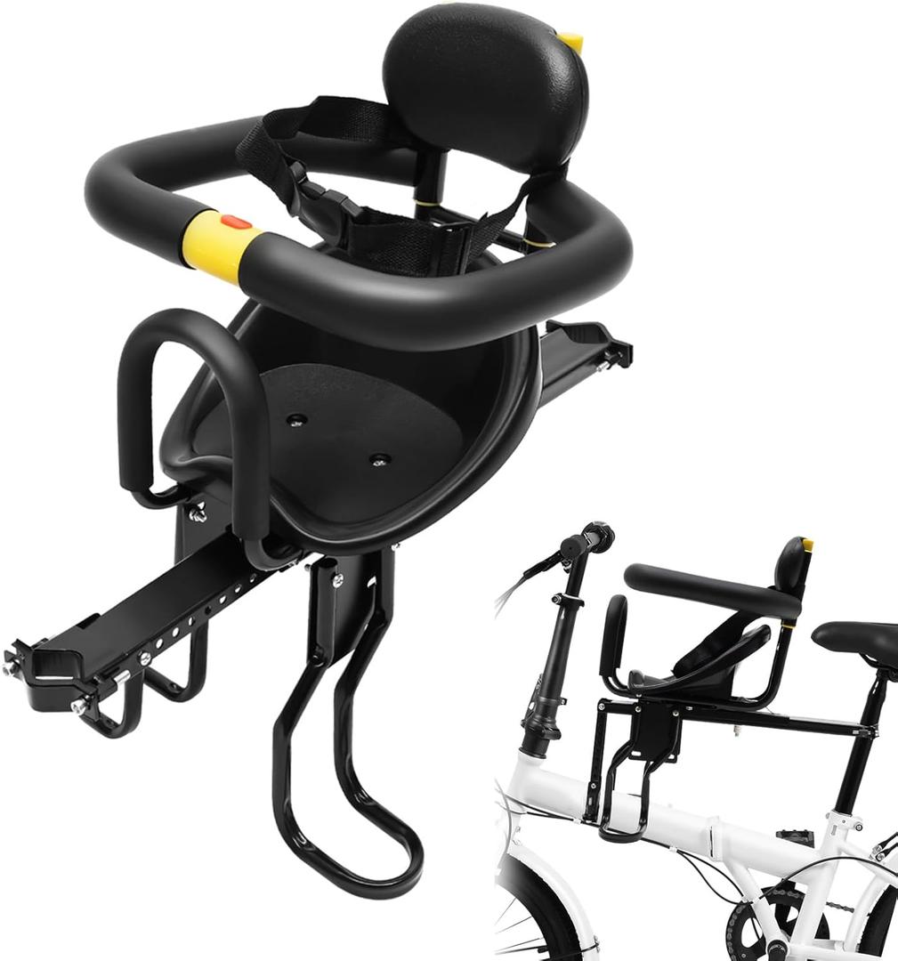 Kids Bike Seat, Retractable Front Mounted Child Safe Seat with Foot Pedal, Adjustable Toddler Bike for Adult Bike for 8 Months - 6 Years Old Children, 220lbs Capacity