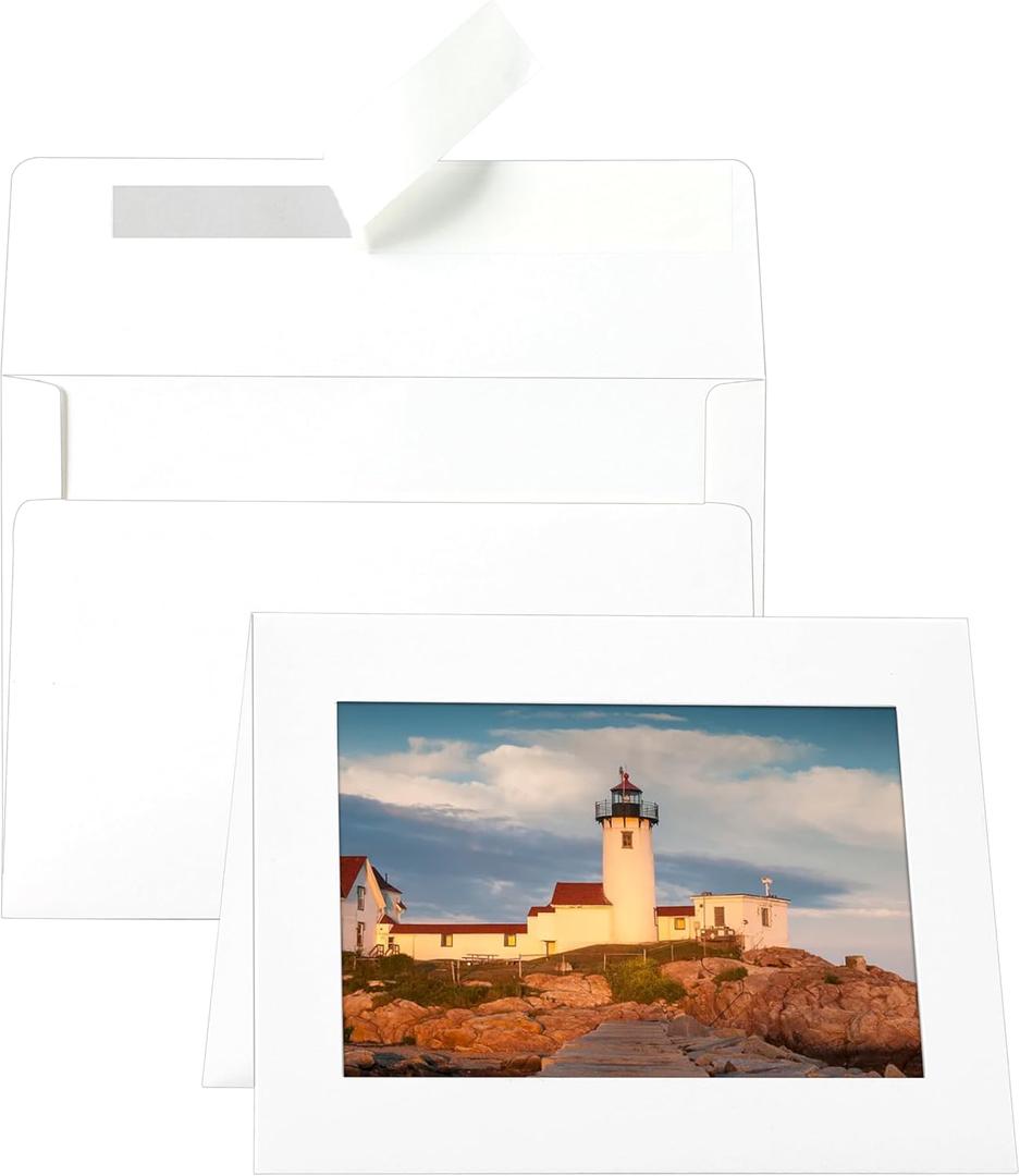 Silunkia 60 Packs White Photo Frame Cards with Envelopes for 5 x 7 Picture, Paper Picture Frames, Photo Folders with Self Seal Envelopes for Classroom DIY Birthday Graduations Wedding Postcards