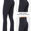 Sunzel Hidden Butt Lifting Scrunch Flare Leggings for Women with Pockets No Front Seam Tummy Control Mini Flared Yoga Pants 32" Inseam Charcoal Gray Small