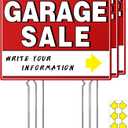 Garage Sale Signs with Stakes, 17" x 13" Double-Sided Yard Sale Sign with Arrow Stickers, Weather-Proof (3 Pack)