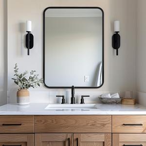ANDY STAR 28x36 INCH Black Bathroom Mirror, Black Bathroom Vanity Mirrors for Wall, Rounded Rectangle Mirror for Bathroom, Tube Metal Frame, 1 Deep Wall Mounted Vertical/Horizontal