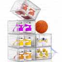 Thickened Clear Shoe Storage Organizer with Magnetic Door, Sturdy Stackable Shoe Boxes for Closet, Collapsible Space-Saving Shoe Rack for Sneakers & Boots, Plastic Shoe Cabinet Box Set, 6 Pack, White