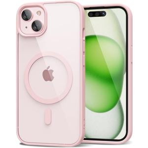 oakxco for iPhone 15 Plus Case Clear Magnetic Compatible with Magsafe, Thin Slim Transparent Non Yellowing, Hybrid Soft Silicone Bumper & Hard Plastic Protective Cover for Women, Light Pink