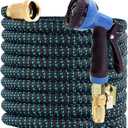 100 ft Expandable Garden Hose - 2025 New Flexible Expanding Water Hose 100ft with 10 Pattern Spray Nozzle, Solid Brass Connectors, Reinforced Fabric, Retractable Latex Core - Lightweight & Kink Free (Hose Only)
