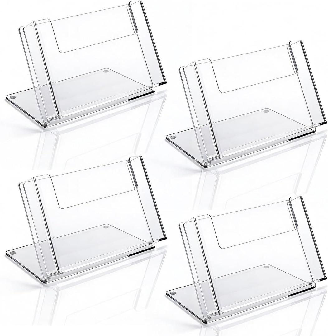 4 Pcs Clear Acrylic Brochure Holder, 4 x 6 Inch Flyer Menu Display Stand Organizer for Desk Countertop Literature Magazine Pamphlet Booklet Card