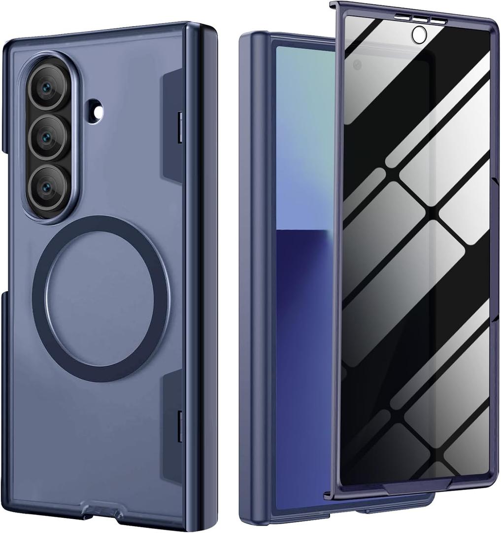 for Galaxy Z Fold 7 Magnetic Case,Built-in [Privacy Screen Protector][Compatible with MagSafe][Hinge Protection] Rugged Full Body Protective Phone Case for Samsung Galaxy Z Fold 7 5G,Blue
