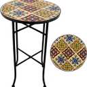 Mosaic Outdoor Side Table Small Round Patio Table Plant Stand