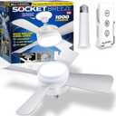 Bell+Howell Socket Breeze Modern Ceiling Fans with LED Lights, 10" LED E26/E27 Screw Base Mini Light Socket Fan with Cord for Bedroom, Living Room, Kitchen, Balcony (White)