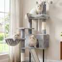 Cat Tree for Indoor Cats, Cat Tower with Scratching Post for Small Cats and Kittens, Cat House with Removable Top Platform and Fluffy Balls, Hanging Cat Basket, Light Gray GCT006SW