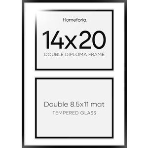 Homeforia 14x20 Double Diploma Frame Black, 14 x 20 Certificate Frames with Mat for Two 8.5 by 11 Diplomas, 20x14 Dual Award Graduation Matted Frames, Tempered Glass, Wall Kit, Set of 1((wood))