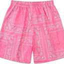 DIOTSR Mens Graphic Shorts Boho Paisley Shorts Athletic Basketball Bandana Shorts Running Streetwear Drawstring Waist (Pink, XS)