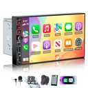 9" Double Din Car Stereo with Wireless Apple CarPlay & Android Auto,QLED IPS Touchscreen Double Din Radio,1080P Backup Camera, Mirror Link, Voice Control, Bluetooth 5.3, GPS, AM/FM, Type-C, EQ, SWC