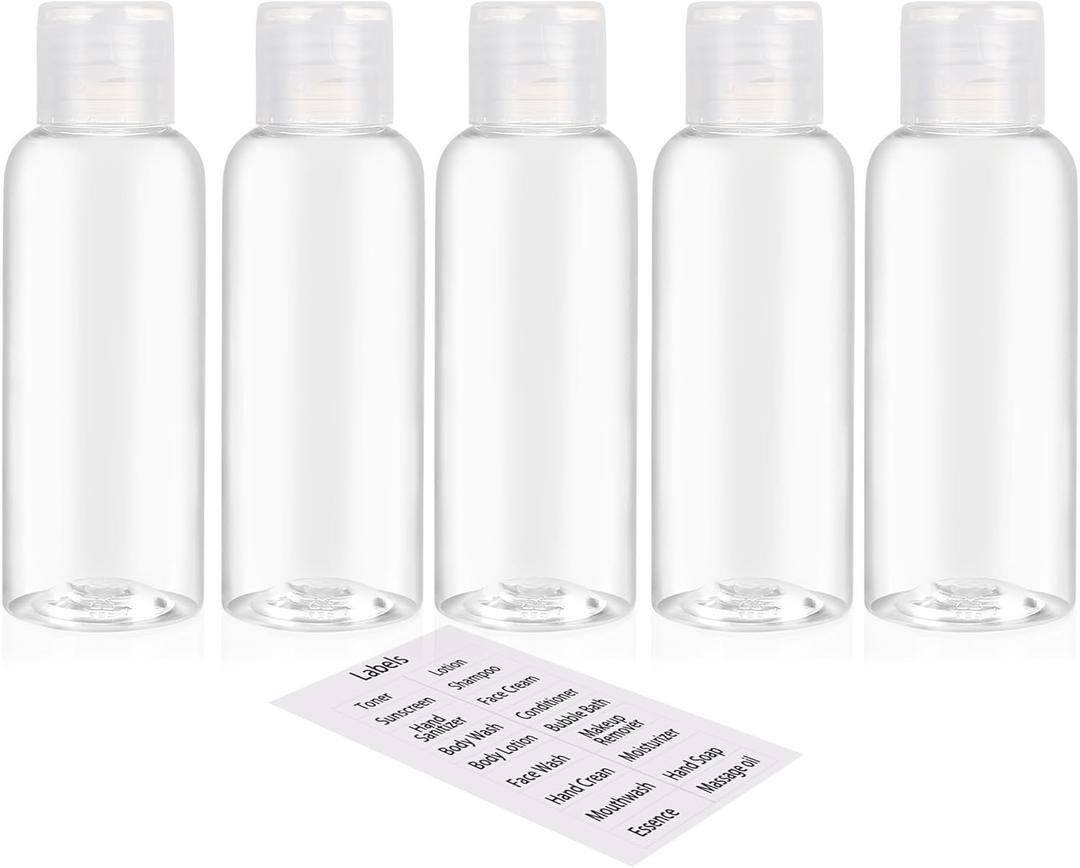 5 Pack 3.4oz Empty Plastic Travel Bottles for Toiletries TSA Approved Leak Proof Squeezable Travel Size Containers Travel Essentials Accessories, clear
