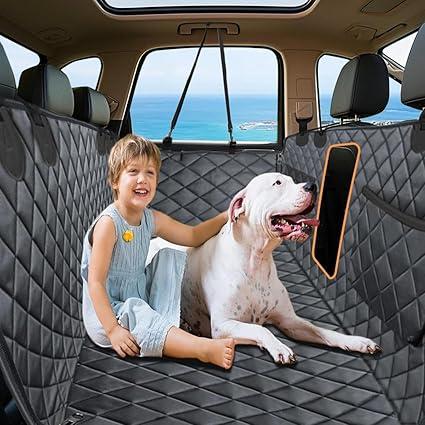 zenicham Dog Car Seat Cover for Back Seat, ICY & Warm Reversible Hard Bottom Car Seat Cover for Dogs, Waterproof Backseat Extender for Dogs Can Withstand 220lbs, Suitable for Truck & SUV
