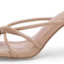 LAICIGO Womens Square Open Toe Flip Flops Stiletto Heels Strappy Thong Slide on Slingback Mules Sandals (7.5, Khaki)