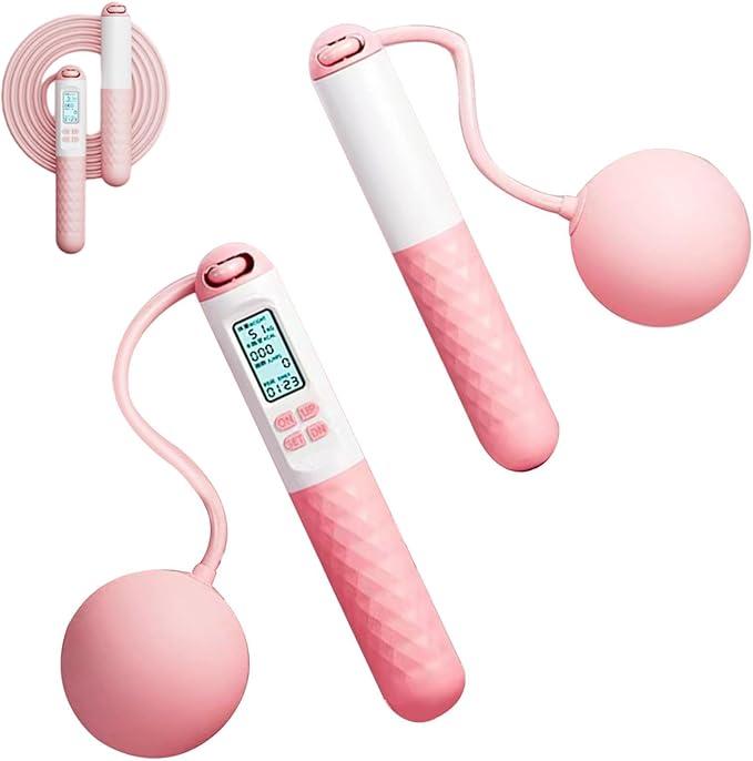 Cordless Weighted Jump Rope with Counter – Adjustable Ropeless Skipping Rope for Fitness, Indoor & Outdoor Jumping Rope for Men Women, Digital Jumprope for Home Workout