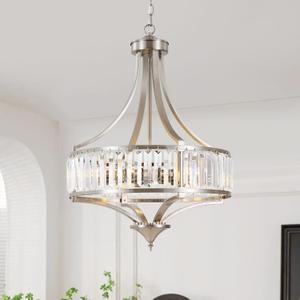CNRATYE 20" Brushed Nickel Chandeliers for Dining Room, 5-Light Modern Crystal Chandelier for Entryway, Hanging Round Light Fixture for Kitchen Island Living Room Bedroom Office Bathroom Staircase