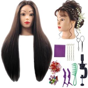 Mannequin Head with 28 inch Hair to Practice Hairstyling Braiding Cosmetology Training Head Mannikin Doll Head for Hairdresser Beginner Learning Teaching