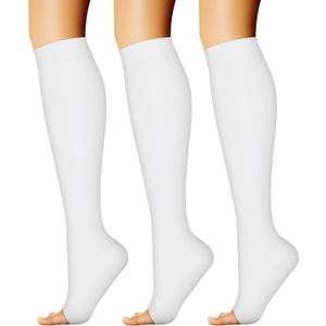 CHARMKING 3 Pairs Open Toe Compression Socks for Women & Men Circulation 15-20 mmHg is Best Support for All Day Wear