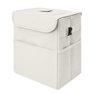 Car Trash Can Bin with Lid - Collapsible Car Garbage Can with Storage Pockets-Beige Mini Leakproof Vehicle Trash Bag-Small Automotive Organizers and Storage for Back/Front Seat SUV Truck Accessories