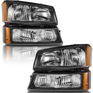 WEELMOTO Headlights Compatible with 2003-2007 Chevy Silverado 1500/2500/3500/1500HD/2500HD, For 03 04 2005 2006 Chevy Avalanche 1500/2500 Pickup, Black Housing Amber Reflector Driver&Passenger Side (OE Replacement)
