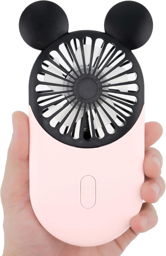 Cute Mouse Personal Mini Fan, Rechargeable Handheld USB Fan, 3 Adjustable Wind Speeds and Wearable Design, Portable Pocket Size for Indoor Or Outdoor Activities (Pink)
