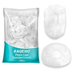 RAQEHO 100 Disposable Shower Caps Medium - Plastic Shower Cap for Children Reusable Waterproof Deep Conditioning Hair Caps for Small Head Women Men Short Hair Bath Cap Dust Covers for Shoes Travel Bag