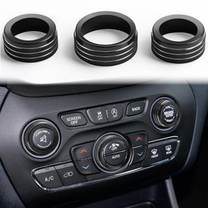 Auovo Volume Tune Air Conditioner Knob Covers Compatible with Durango 2014-2020, Grand Cherokee 2014-2021 Car Interior Trim Knob Cover Air Conditioning Switch Volume Controller Rings (B-Long, Black)