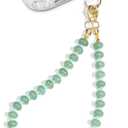 Natural Stone Beaded Phone Wrist Strap for Women  Detachable Chain Wristlet, Durable 304 Stainless Steel Core (Green Aventurine)