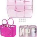 XYFuuee Beach Bag Organizer Inserts for Original Large Bogg Bag Accessories with 8 Removable Metal Fasteners, Lightweight Mesh Insert Divider Pouch, Organizing Rubber Tote, Save Space, Pink XL