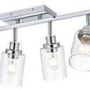 6-Light Track Lighting Kit Ceiling Kitchen Track Lighting Fixtures Chrome Bathroom Vanity Wall Lights with Clear Glass Multi-Directional Rotating Tracking Light Heads Spotlight for Accent Shop