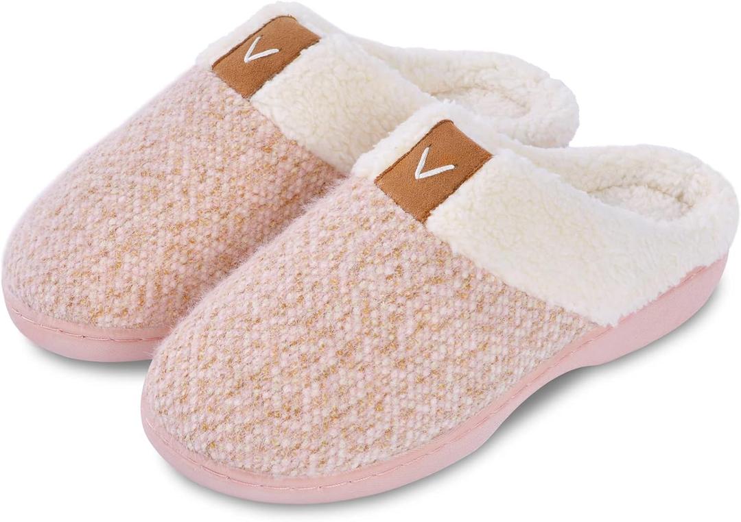 Parlovable Women's Slippers with Memory Foam, Wool-like Indoor Outdoor House Shoes with Anti-Skid Rubber Sole for Ladies, Gift for Women (Pink, S)