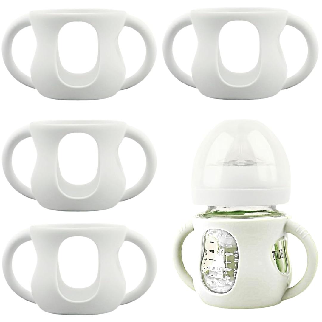 4 Pack Silicone Sleeves for Avent Natural Glass Baby Bottles, Silicone and Easy-Grip Handles for Drop Protection, Compatible with Philips Avent 4 OZ Glass Bottle (Milk White)