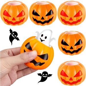 6PCS Halloween Pumpkin Head Stress Ball, Cute Ghost Pop Up Toys for Relieve Stress, Squeeze Fidget Toys for Office (Red,Black)