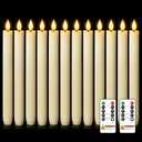 Homemory 12 Pcs Waxy Flameless Taper Candles with Remote, Flickering Battery Operated Taper Candles, Led Flameless Candlesticks Classic Tall Candle for Home, Wedding, Party, Ivory, 9.6 inches