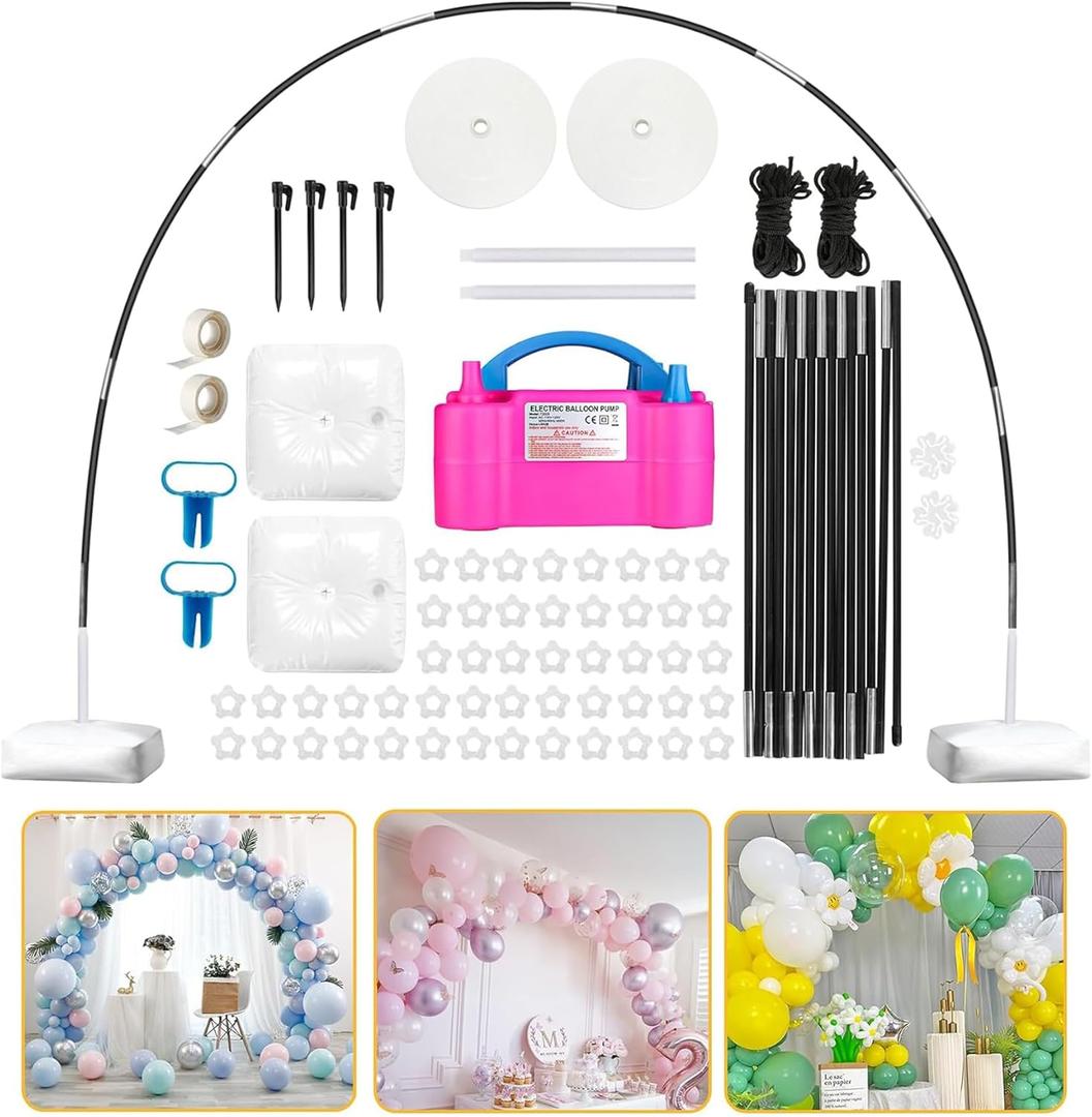Balloon Arch Kit with Balloon Pump Electric, 110V 600W Automatic Dual Nozzle Portable Inflator with Balloon Arch Stand for Birthday Gender Reveal Baby Shower Balloons Party Decorations
