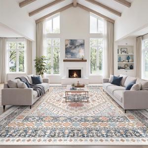 zesthome 10x14 Area Rugs for Living Room,Non-Slip Backing Washable Rugs,Vintage Large Area RugStain Resistant Home Decor Rug (Multi,10'x14')