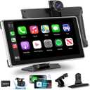 Wireless Carplay with 4K Dash Cam, 9" Portable Carplay Screen for Car, Apple Carplay & Android Auto Car Satellite Radio with 1080P Backup Camera, GPS Navigation/Mirror Link/Voice Control/Bluetooth