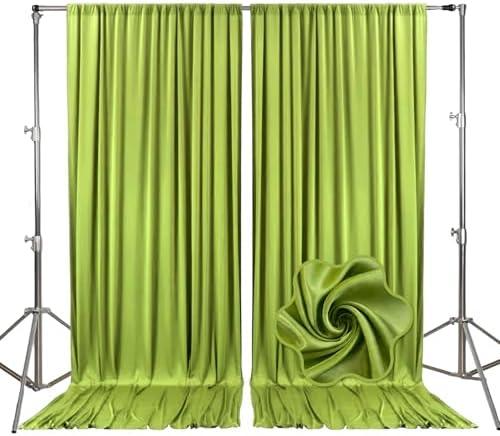 10ft x 7ft Olive Green Backdrop Curtains for Parties, Fabric Satin Background Curtain with Rod Pockets for Weddings, Birthday, Baby Shower, Photography, Graduation Party Backdrop Drapes, 2 Panels