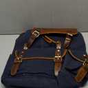 Leather Canvas Backpack Durable Vintage Large Travel Laptop Bag for Men & Women Work Hiking School (Navy Blue)