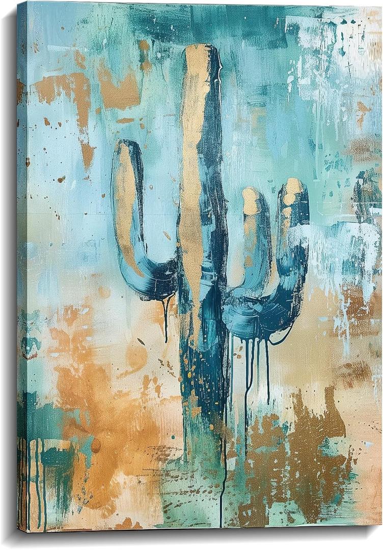 Cactus Canvas Wall Art Saguaro Picture Southwestern Art Arizona Desert Painting Watercolor Prints Succulent Poster for Bathroom Living Room Decor Framed(Art-3,16.00x24.00 inch)