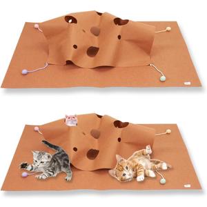 Cat Play mat Interactive,cat Activity mat with Holes, cat Toy Rolling Balls Breathable Activity Interactive Pad Simulated Hunting Cat Toys,Foldable cat Wave Rug cat Toy