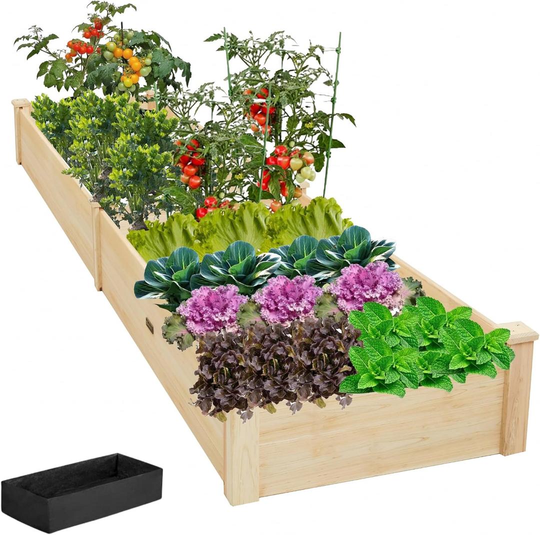 8x2ft Outdoor Wooden Raised Garden Bed Planter for Vegetables, Garden, Lawn, Patio,8x4x2 Raised Garden Bed; Planter Box-Natural (96x24x9in)