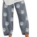 Linen Capri Pants for Womens Casual Cotton Cropped Elastic Waist Lounge Baggy Palazzo Trousers with Pockets L