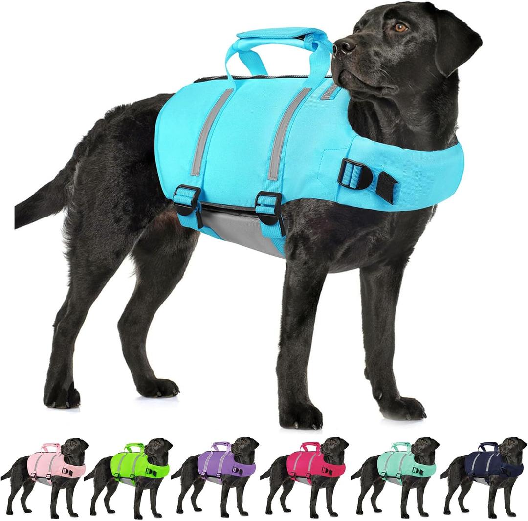 AOFITEE Dog Life Jacket, Dog Life Vest with Zipper and High Flotation, Reflective Dogs Swimming Vest, Adjustable High Buoyancy Pet Swimsuit Lifesaver for Dogs, Large